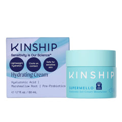 Kinship Supermello gel crema hidratante para piel seca, textura suave y absorción rápida.