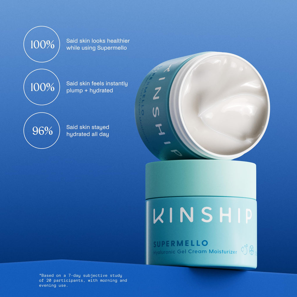 Kinship Supermello textura gel ligera ofrece alivio refrescante para piel sensible.