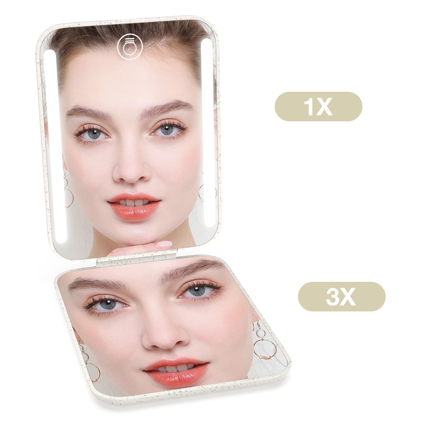 Kintion Espejo de bolsillo recargable, aumento 3X para detalles faciales.