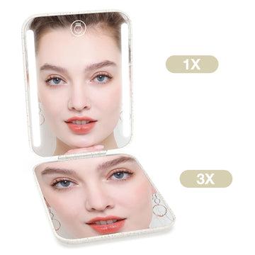 Kintion Espejo de bolsillo recargable, aumento 3X para detalles faciales.