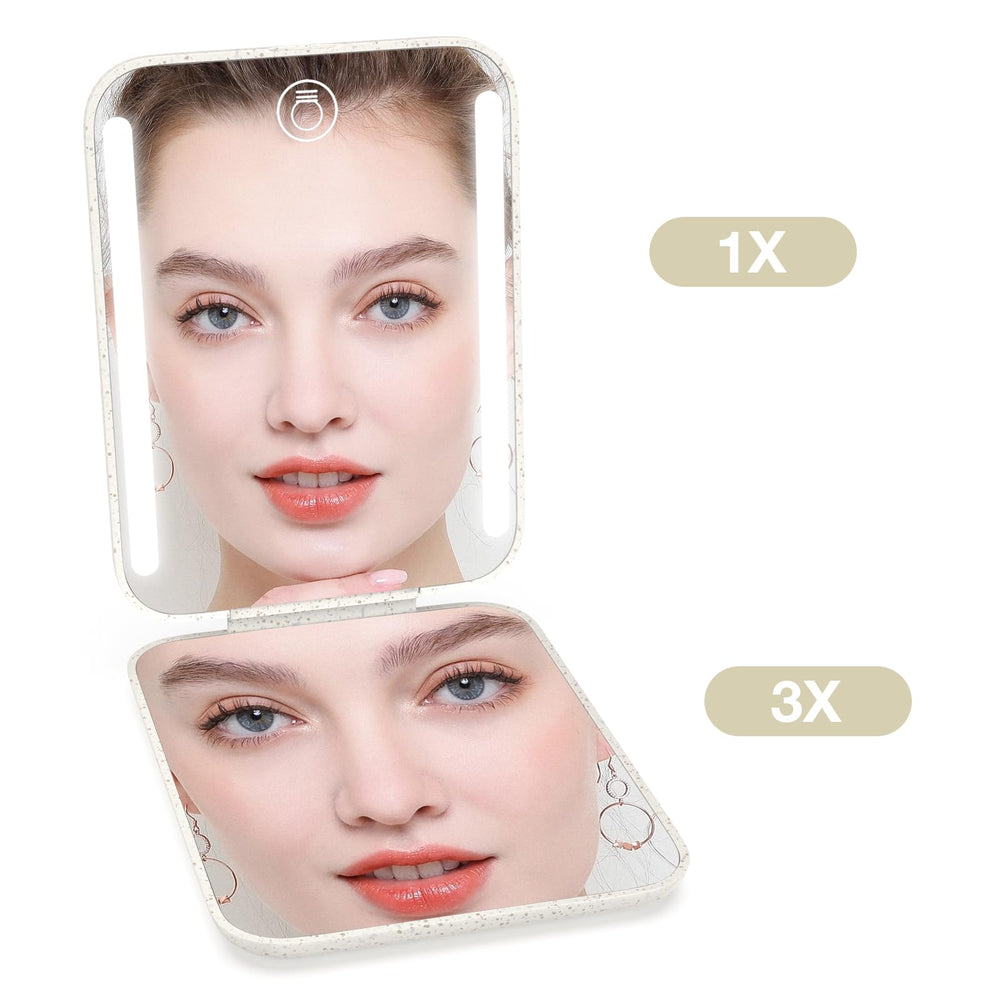 Kintion Espejo de bolsillo recargable, aumento 3X para detalles faciales.