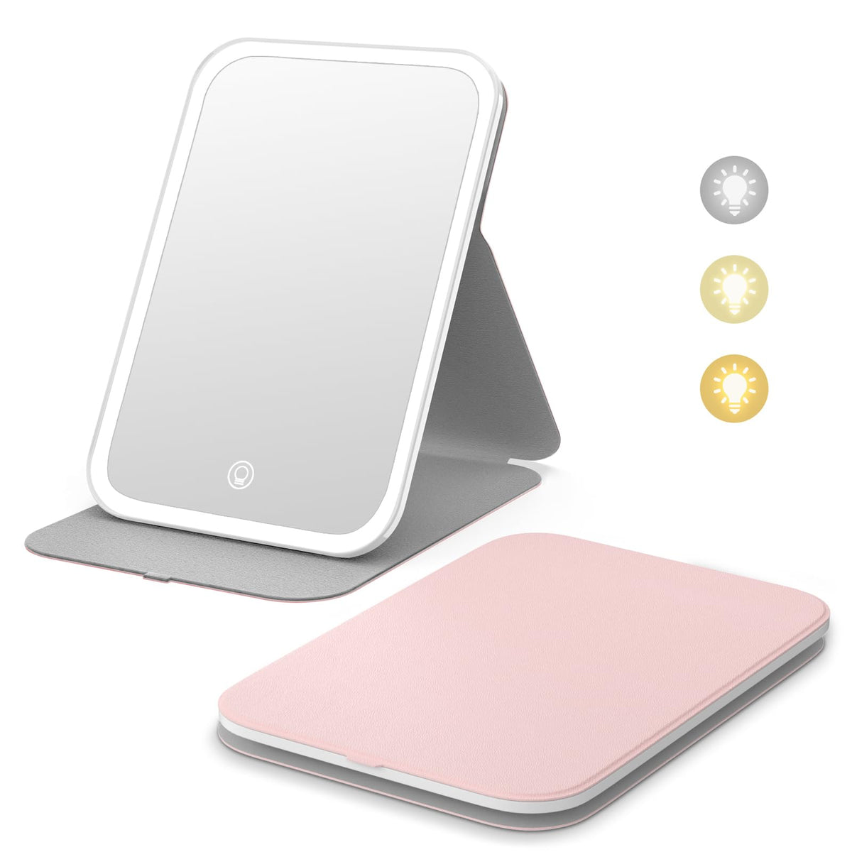Kintion Espejo de maquillaje portátil con 60 LEDs para retoques precisos.
