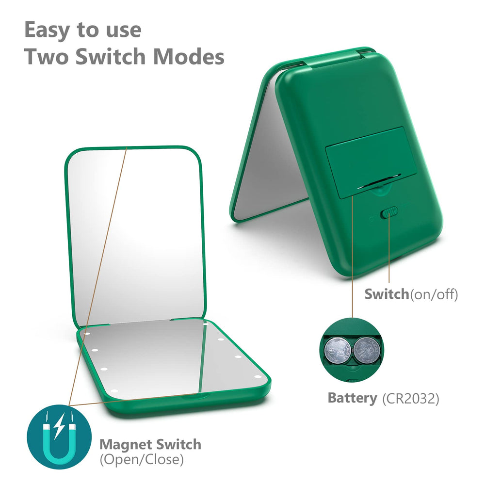 Kintion Espejo plegable verde, regalo práctico para uso diario