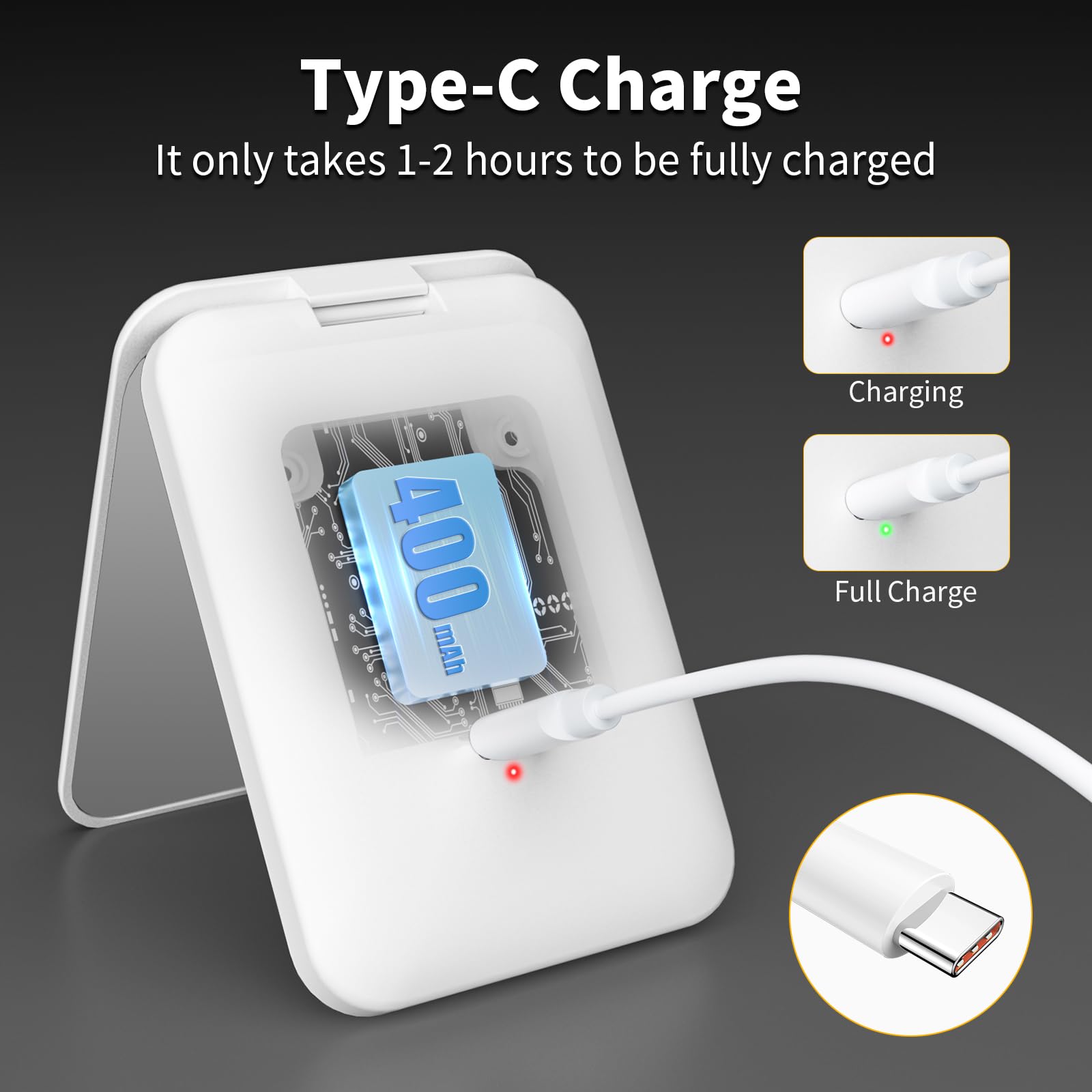 Kintion espejo de viaje con carga recargable para uso continuo.