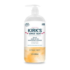Kirk's 3 en 1 en botella con bomba para cabello, cuerpo y baño, suave.