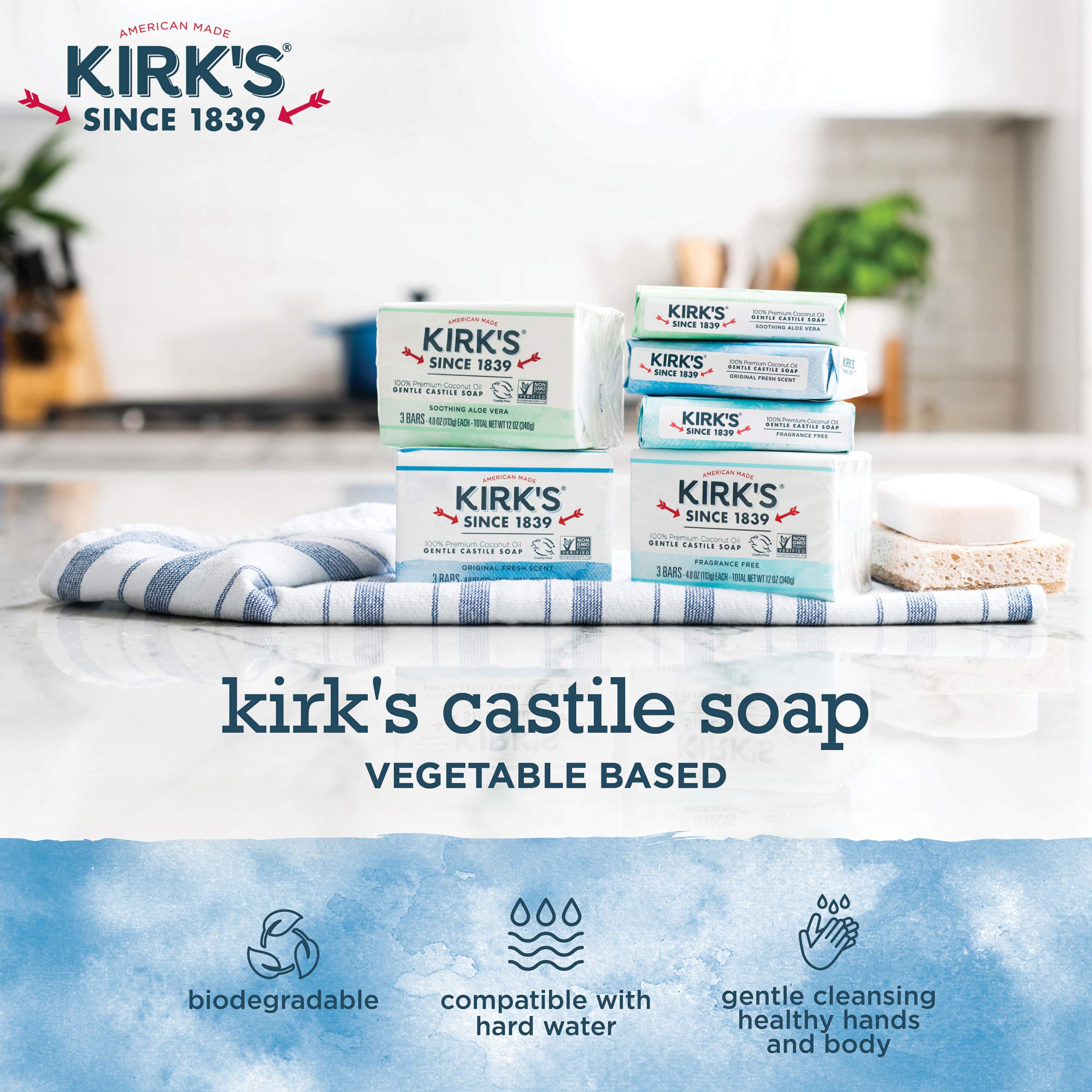 Textura suave Kirk's Coco Castilla, sensación reconfortante en piel sensible.