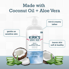 Kirk's con coco y aloe, ingredientes suaves para piel sensible.