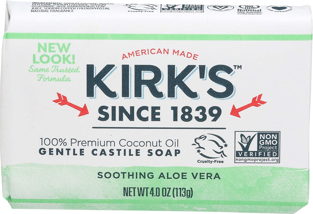 Kirk's Original Coco Castile con Aloe Vera para la ducha, limpieza suave.