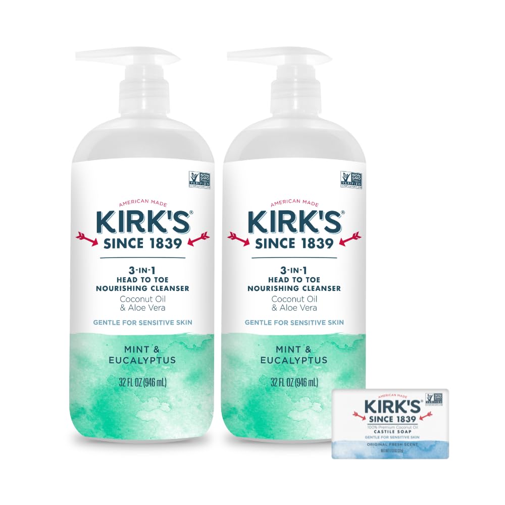 Kirks 3-in-1 pump bottle front view for daily cleansing.