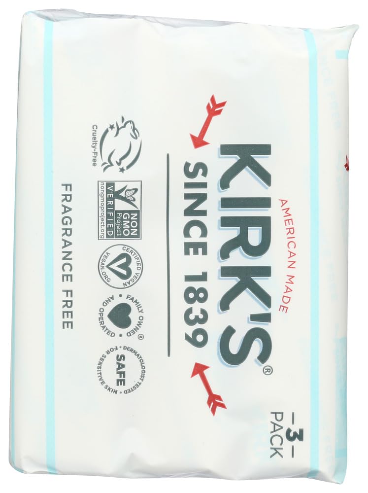 Kirks barra jabón sin fragancia, textura cremosa para piel sensible.