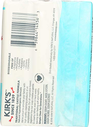Kirk's Castile jabón textura suave, ideal para piel sensible diaria.