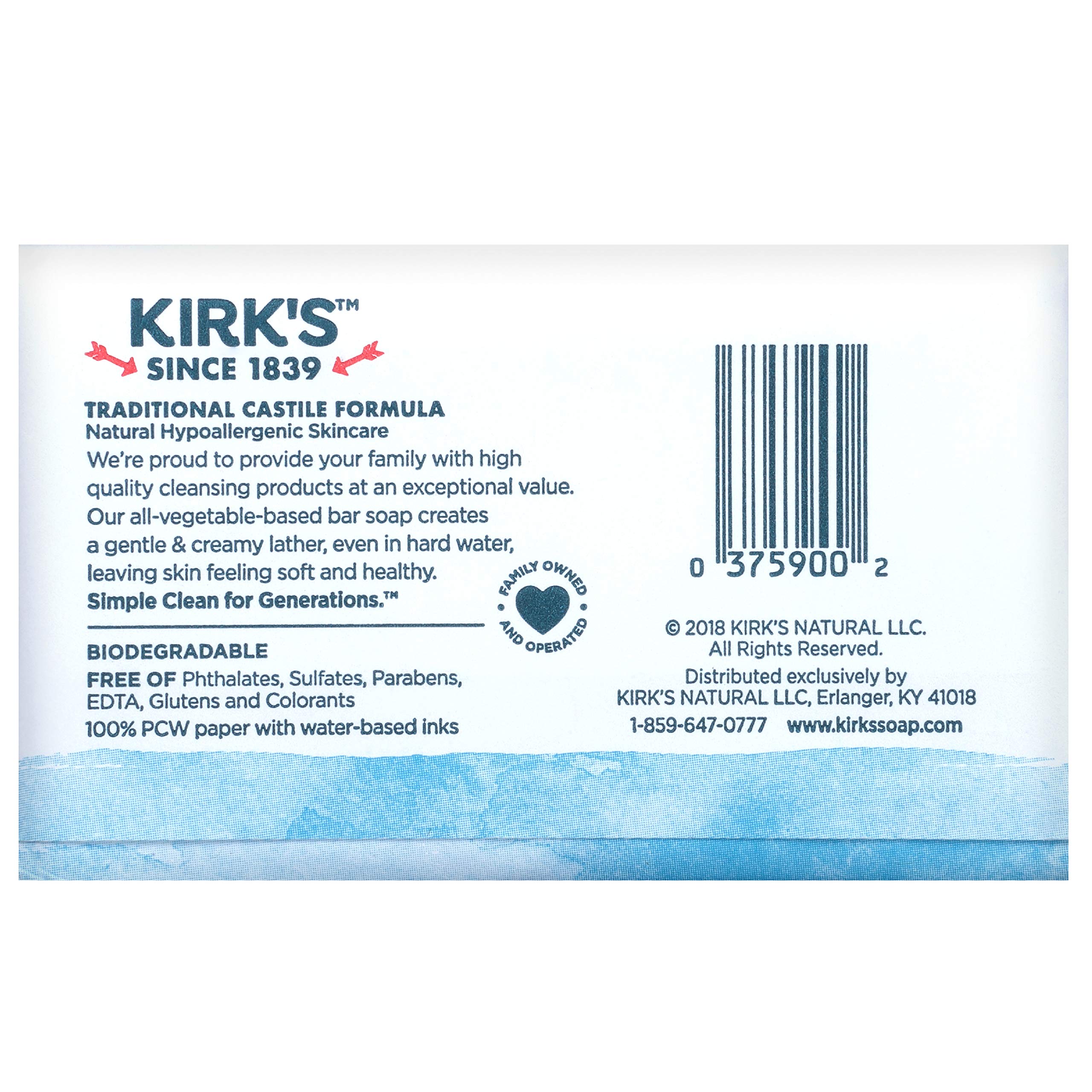 Kirks Castile Original, barra de jabón, limpia suavemente la piel.