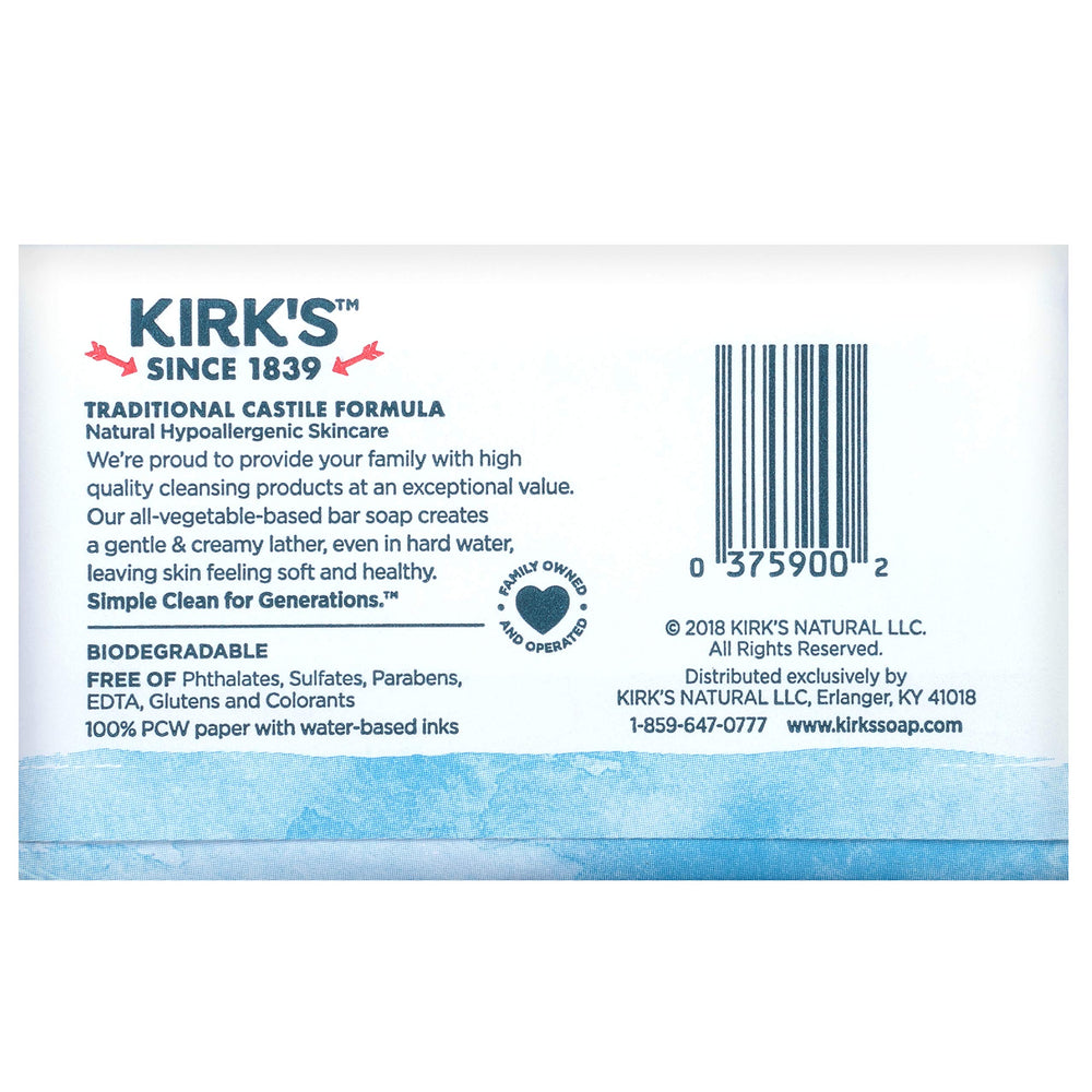 Kirks Castile Original, barra de jabón, limpia suavemente la piel.