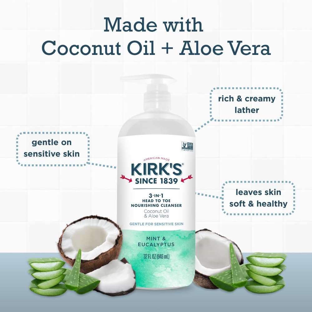 Kirks coconut oil and aloe vera formula highlighted for hydration.