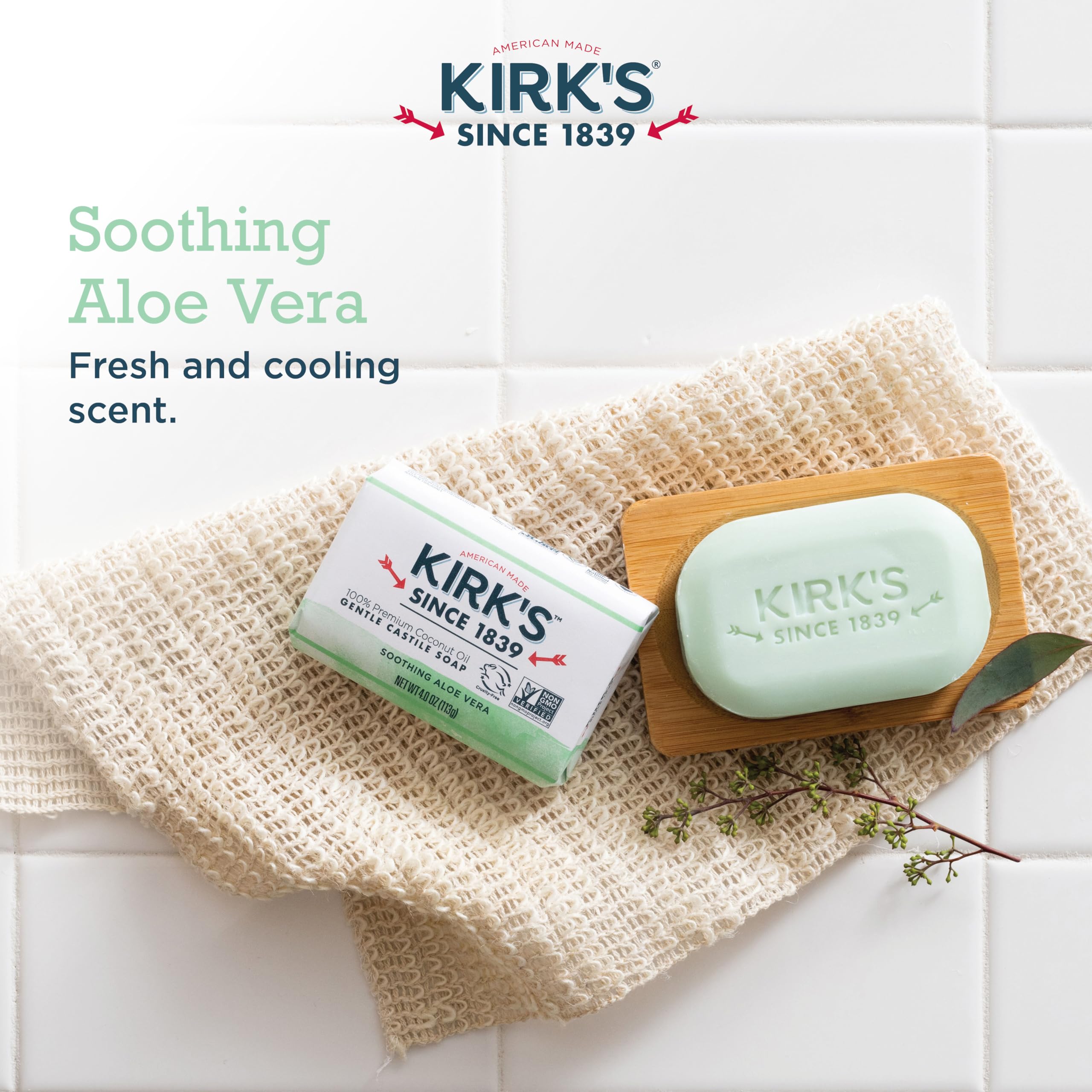 Kirk's Jabón de Castilla suave, aloe vera para hidratación suave.