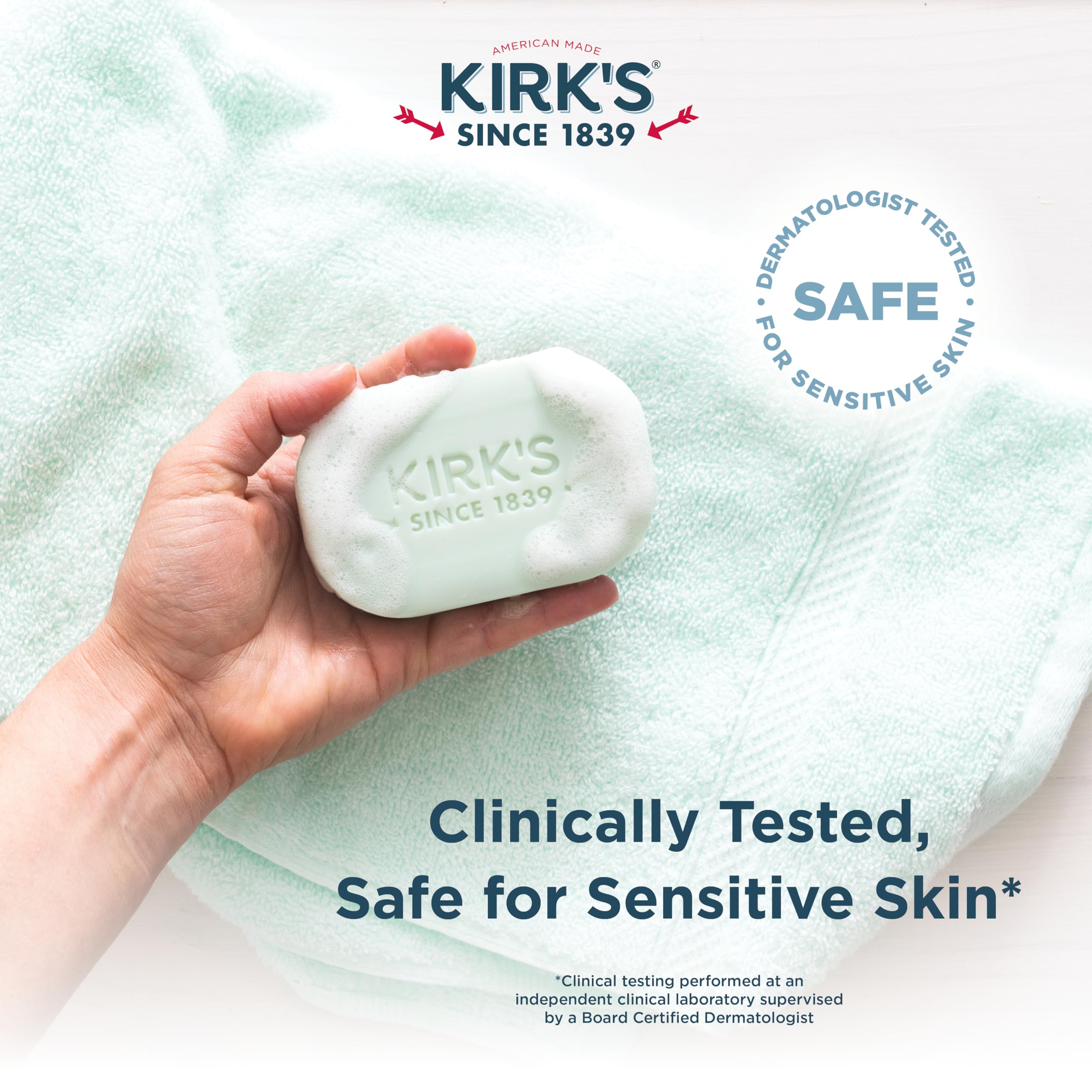 Kirk's Jabón de Castilla suave con aloe para manos y cuerpo.