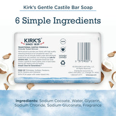 Kirk's Jabón de Coco Castile Original, barra única mostrando textura suave.