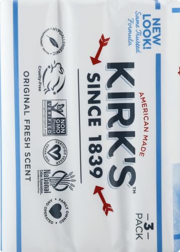 Kirk's Jabón de Castilla Original, textura-natural, experiencia de limpieza suave y auténtica.