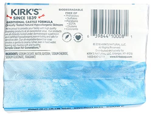 Kirk's Jabón de Castilla Original, uso-manos, limpieza suave para manos.