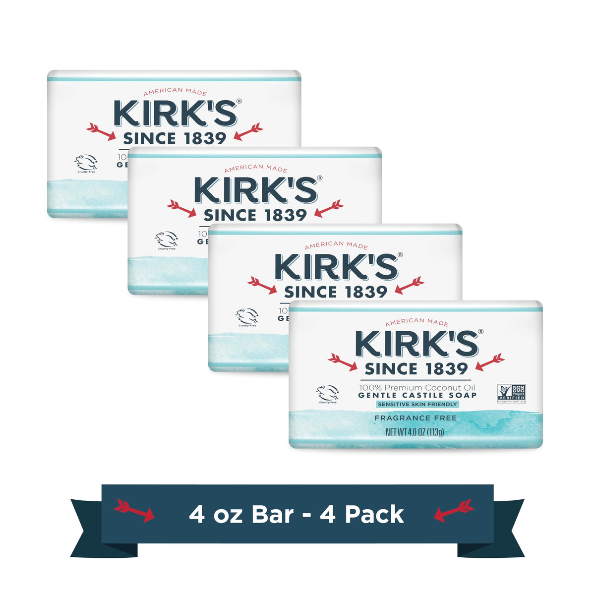 Kirk's Savon Coco Castile sans parfum en barre; nettoyage en douceur