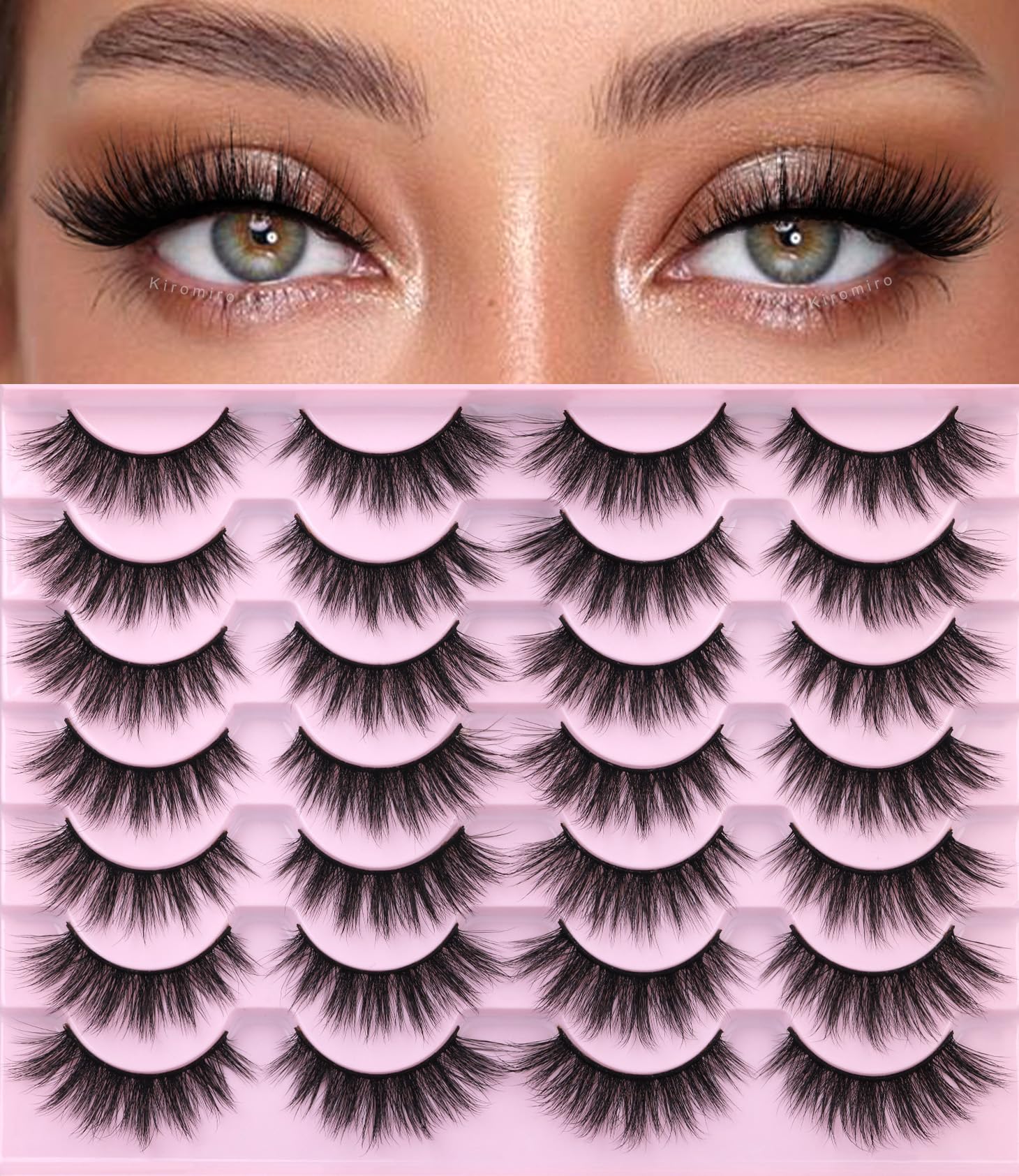 Kiromiro pestañas naturales 16 mm para un look suave y realista.