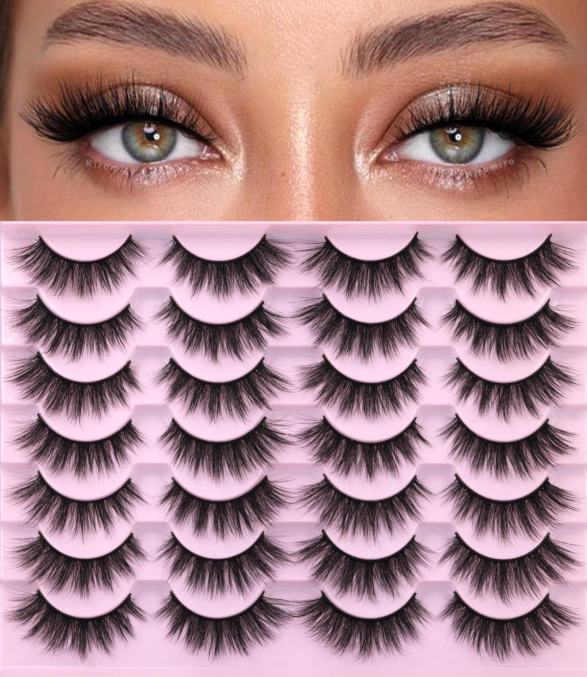 Kiromiro pestañas naturales 16 mm para un look suave y realista.