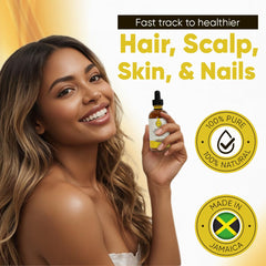 Kisii Aceite de Ricino Negro Jamaicano aplicado en cabello para mayor brillo y nutrición