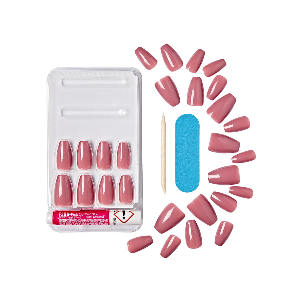 Uñas rosa mediano en forma coffin para estilo diario.