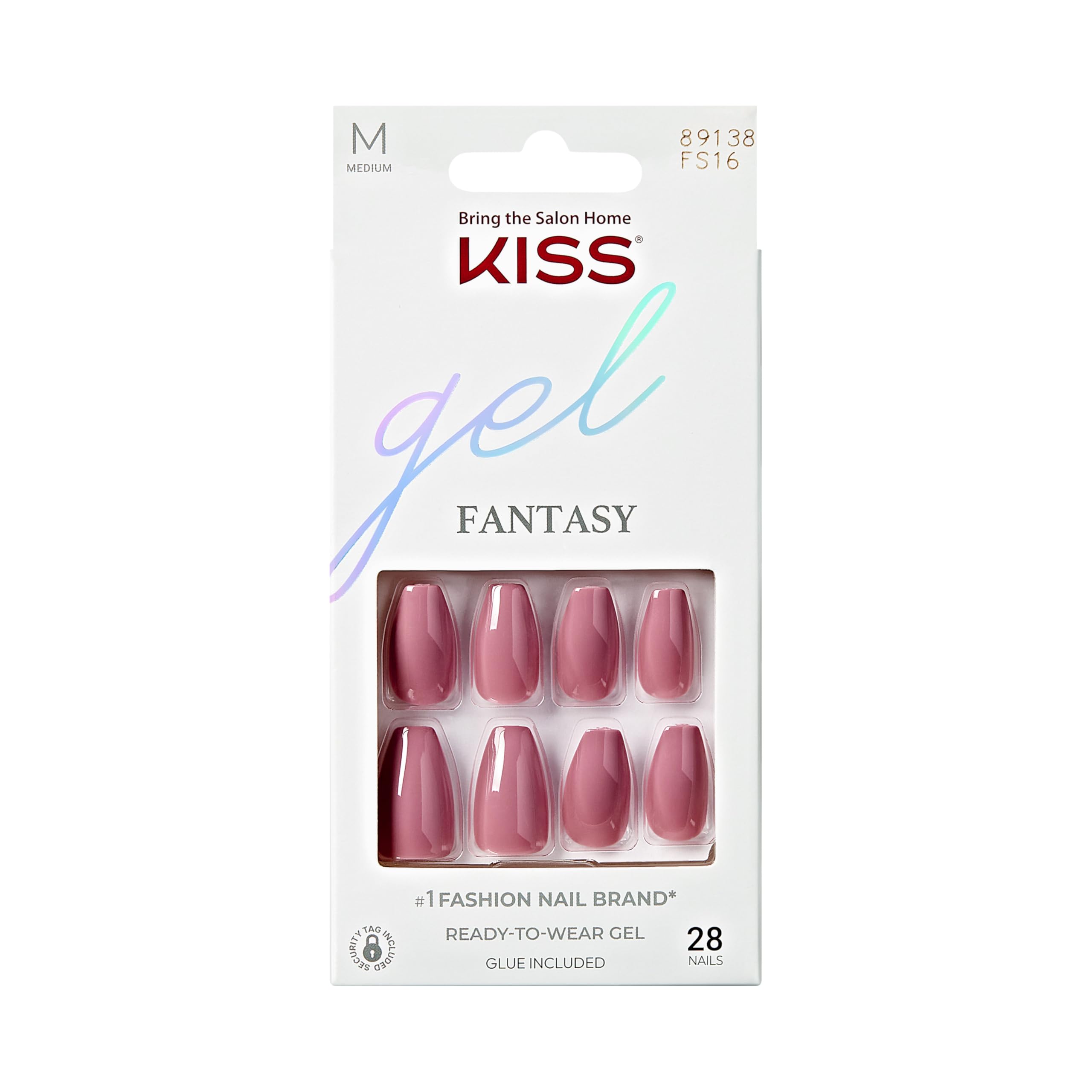 Uñas Kiss Gel Fantasy rosa coffin mediana para uso diario.