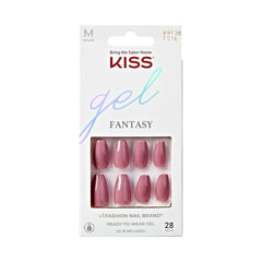 Uñas Kiss Gel Fantasy rosa coffin mediana para uso diario.