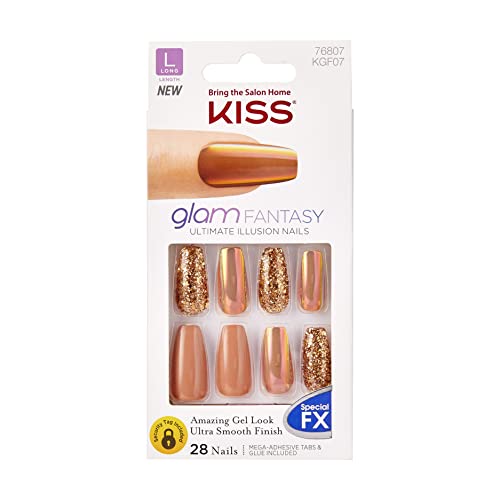 Conjunto Kiss Glam Fantasy: 28 uñas listas para aplicar rápidamente.