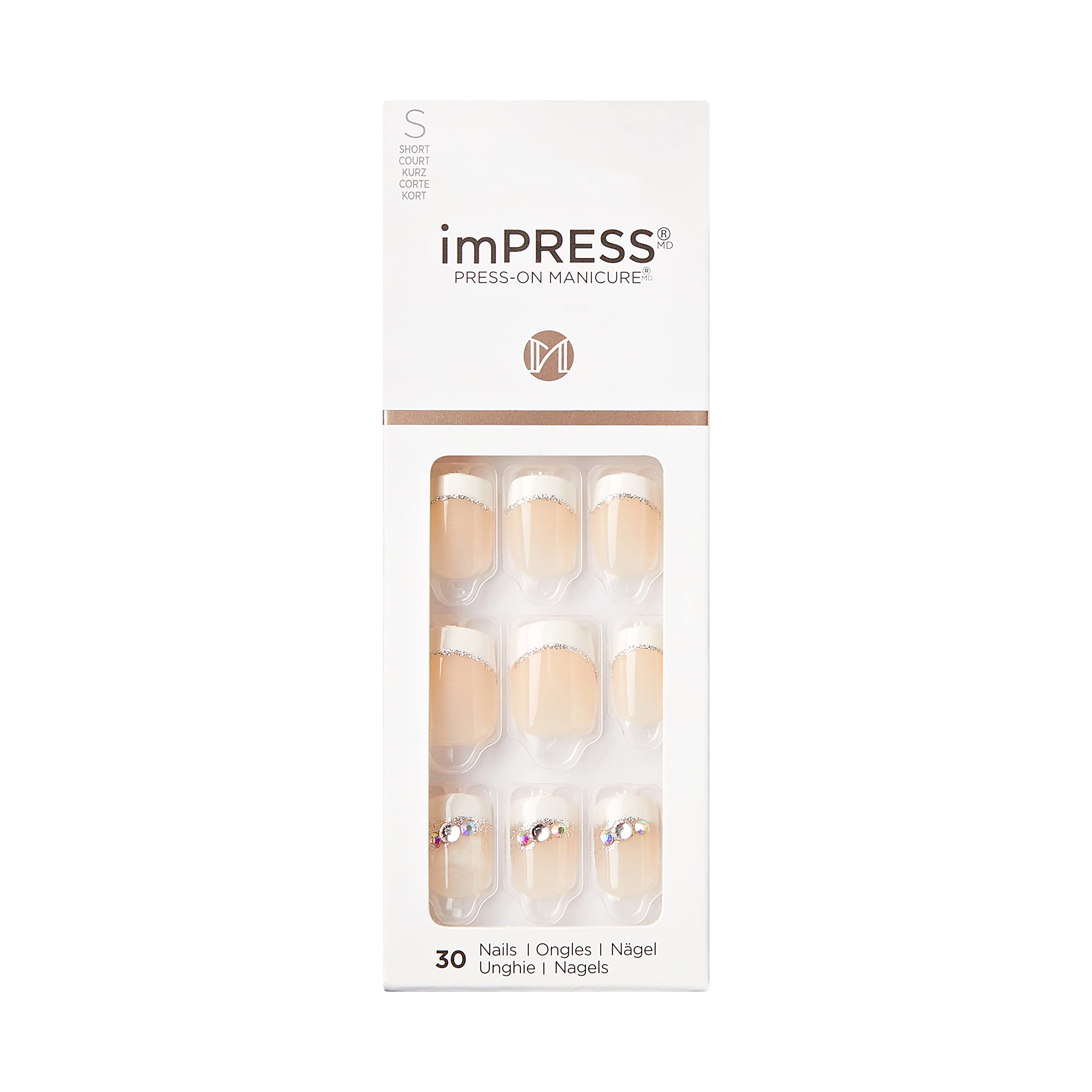 KISS imPRESS set-30-uñas: acabado natural y práctico para casa.