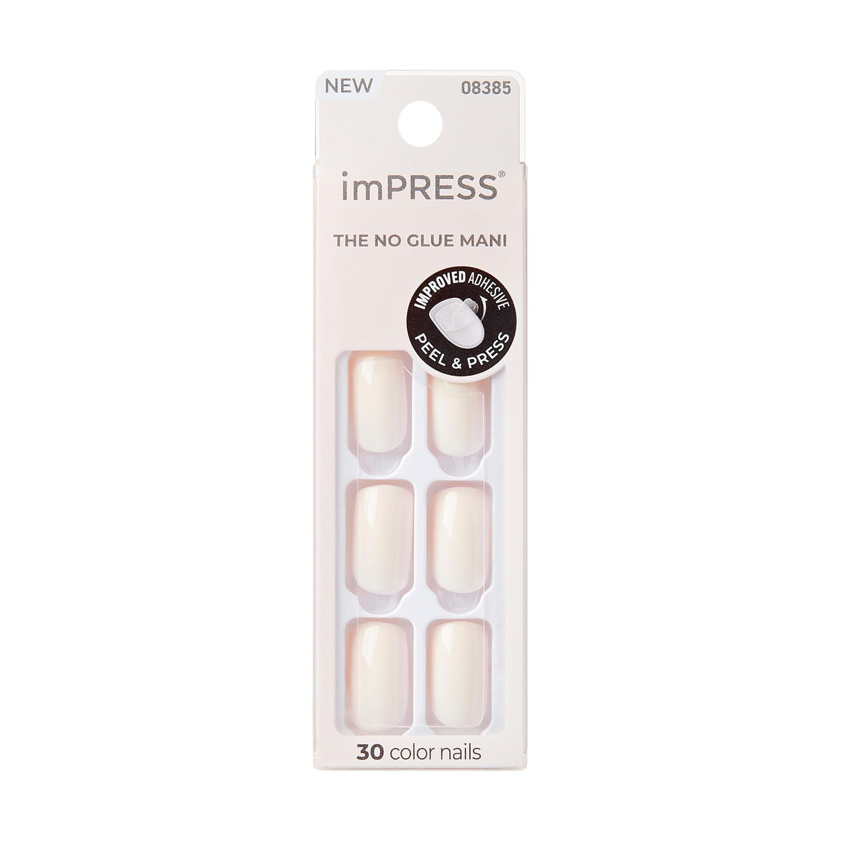 KISS ImPRESS uñas postizas media squoval en blanco puro para un acabado liso y elegante