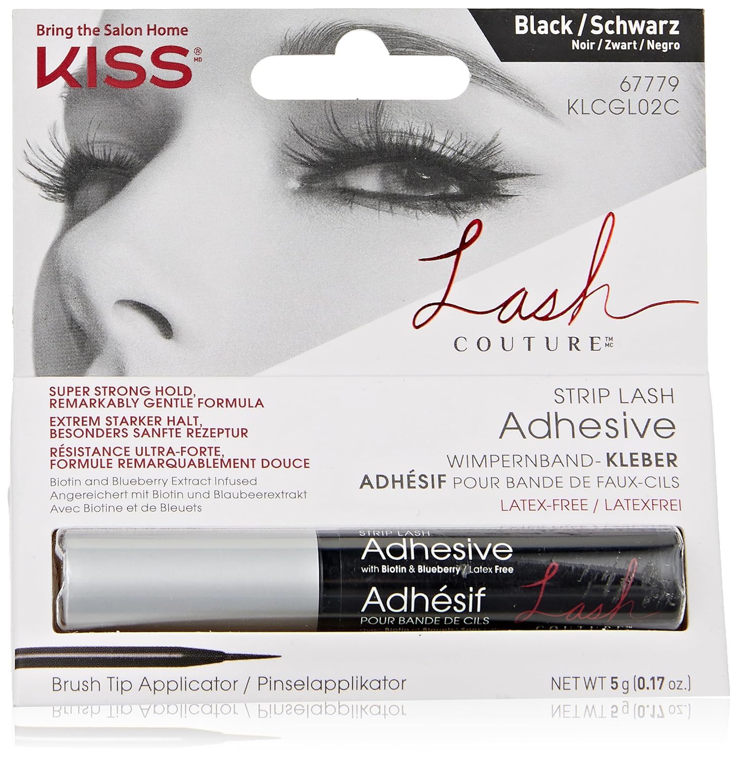 KISS Lash Couture: adhesivo negro con pincel para fijacion precisa y duradera.