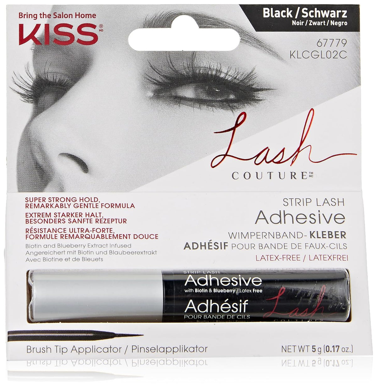 KISS Lash Couture: adhesivo negro con pincel para fijacion precisa y duradera.
