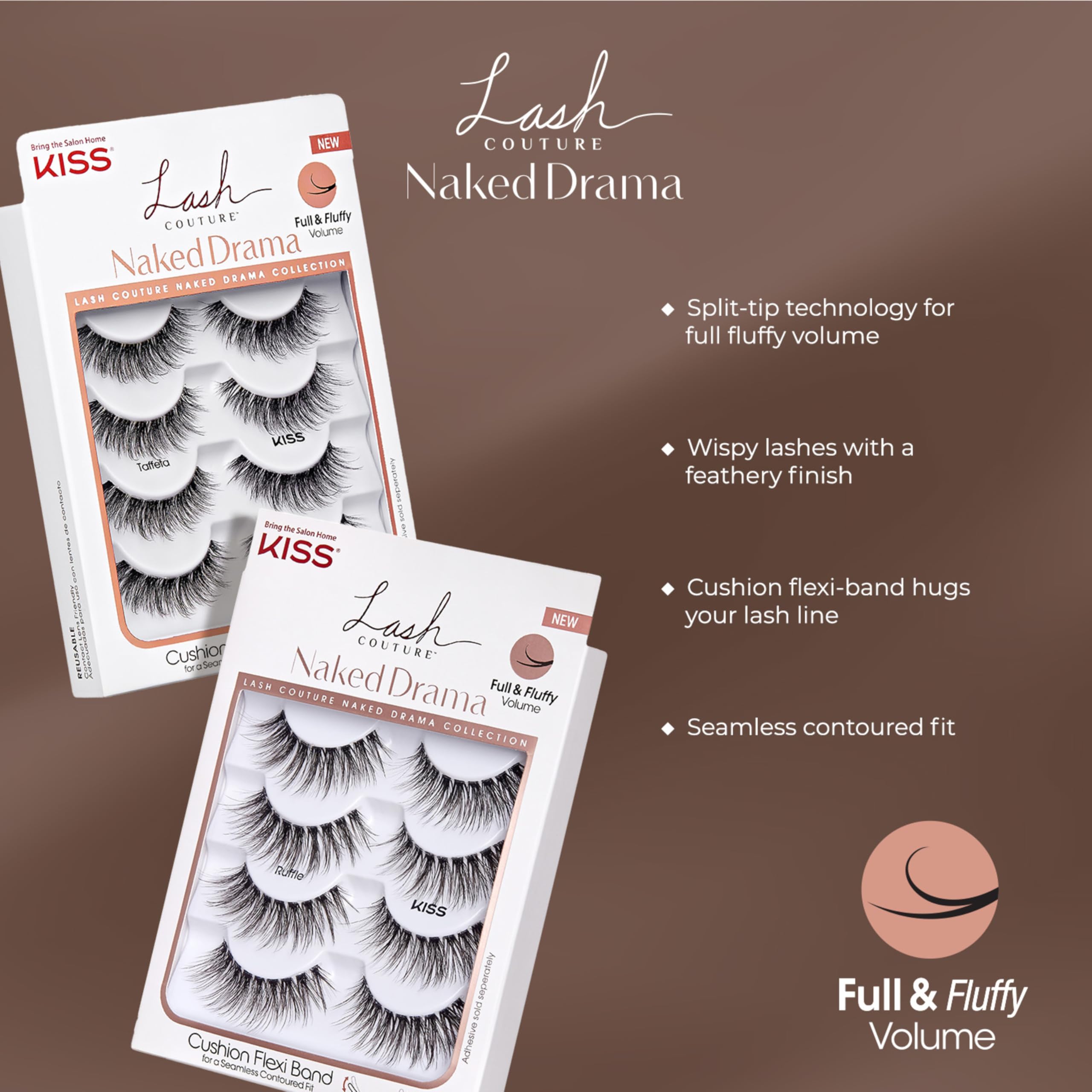 KISS Lash Couture Naked Drama Ruffle, reutilizables con cuidado para uso repetido.