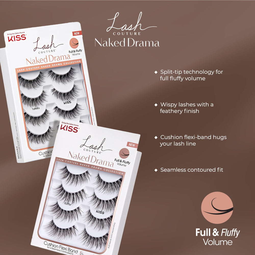 KISS Lash Couture Naked Drama Ruffle, reutilizables con cuidado para uso repetido.