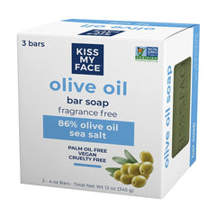 Jabón Kiss My Face Barra, textura cremosa gracias al aceite de oliva para uso diario.