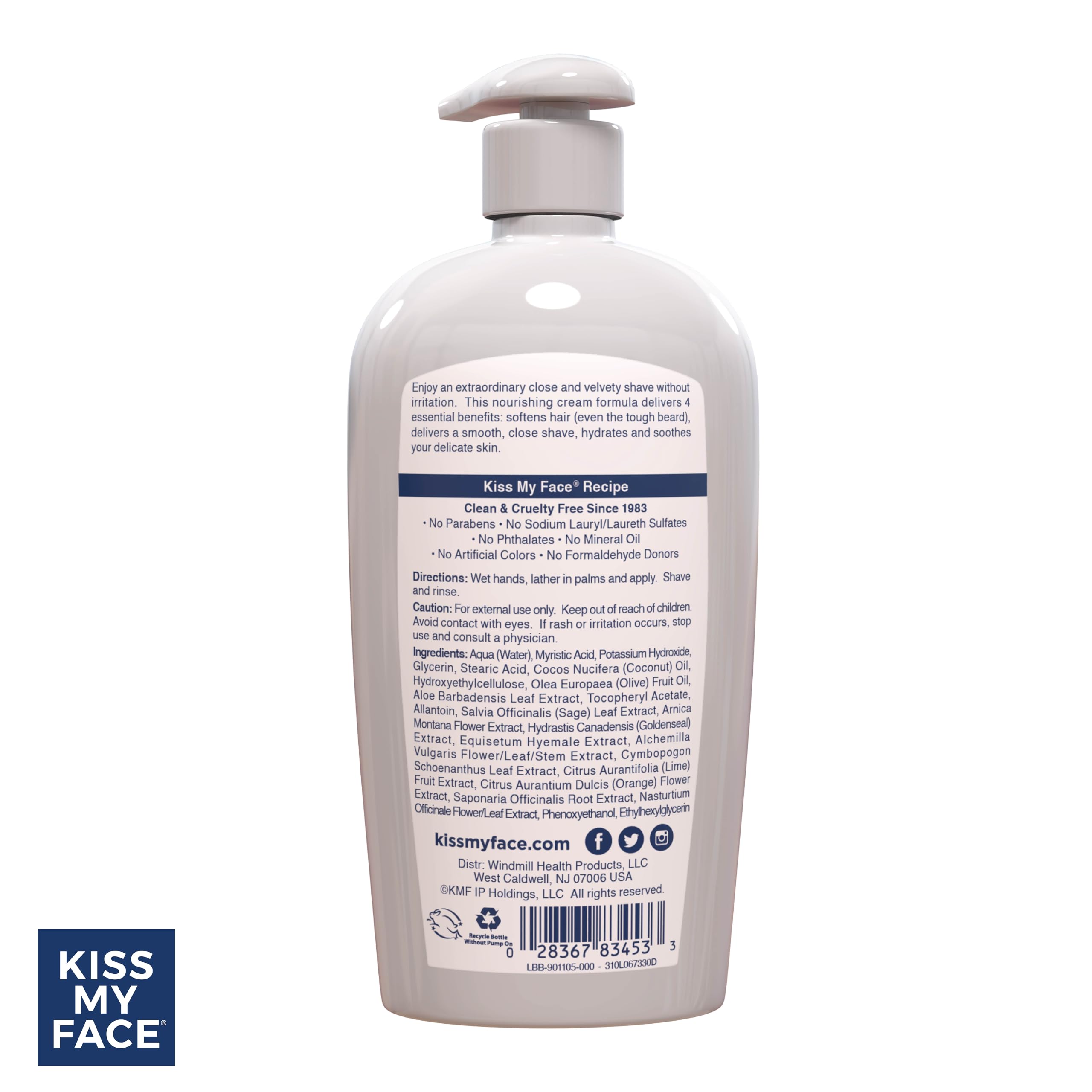 Kiss My Face Moisture Shave, etiqueta sin fragancia, ideal para piel sensible.