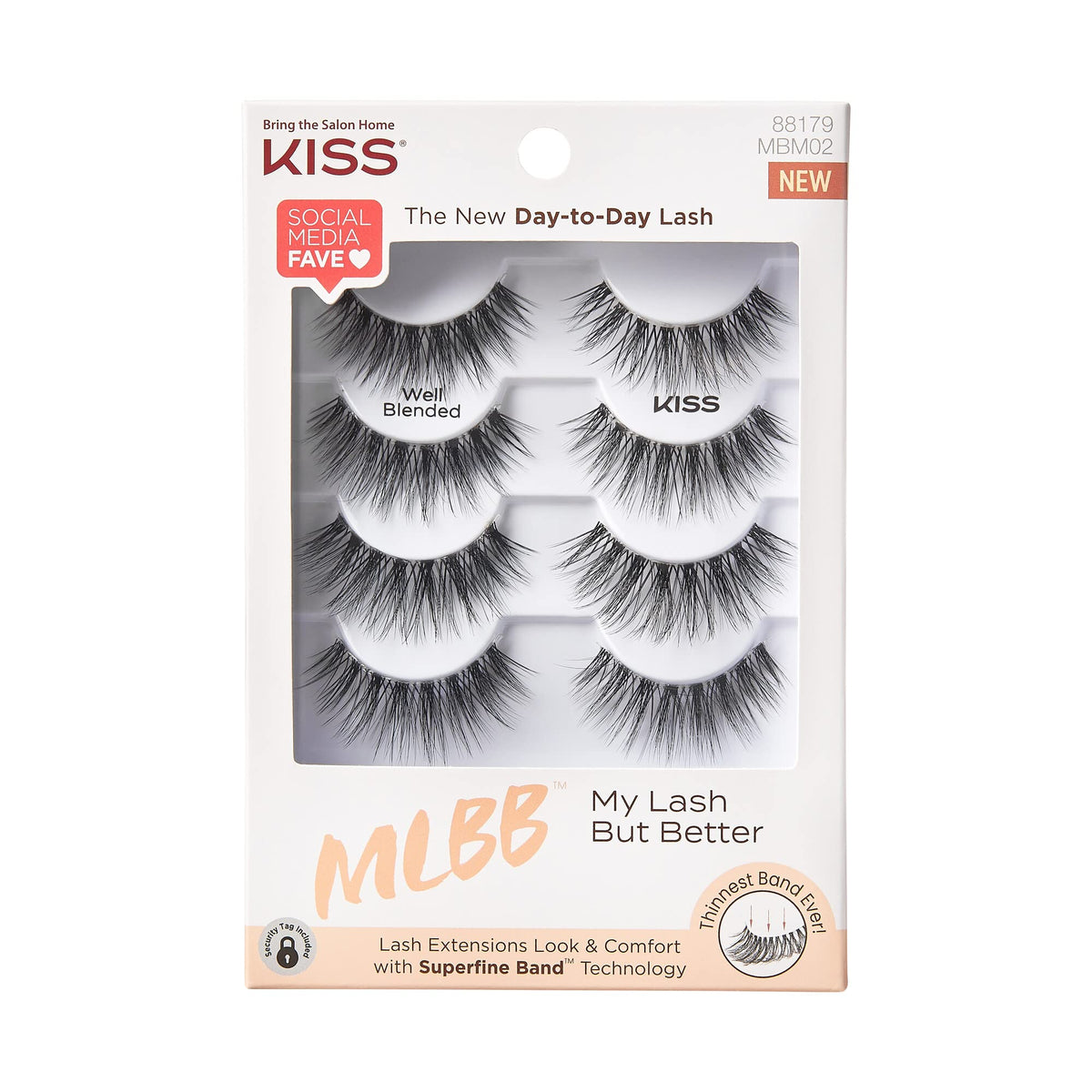 KISS My Lash bien mejor: pestañas 16 mm, 4 pares para uso diario.