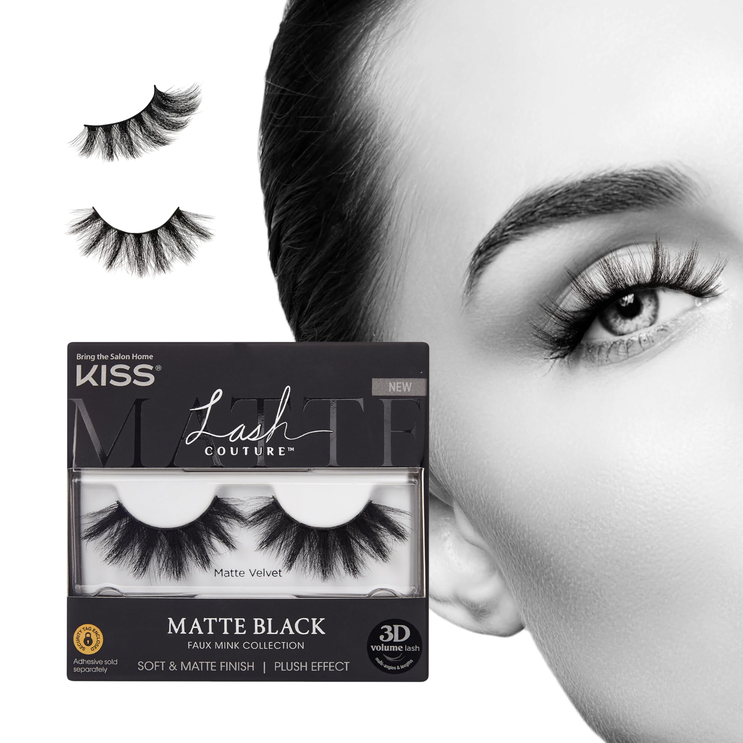 KISS Negro Mate, pestañas 16 mm, efecto intenso para mirada seductora.