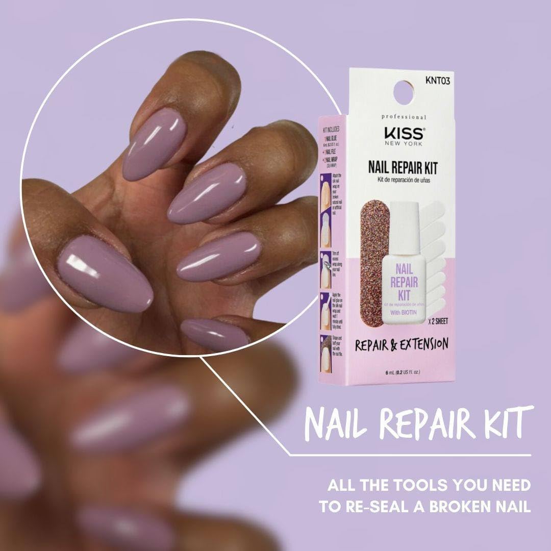 Kiss New York Fórmula clara para uñas rotas, favorece reparaciones discretas.
