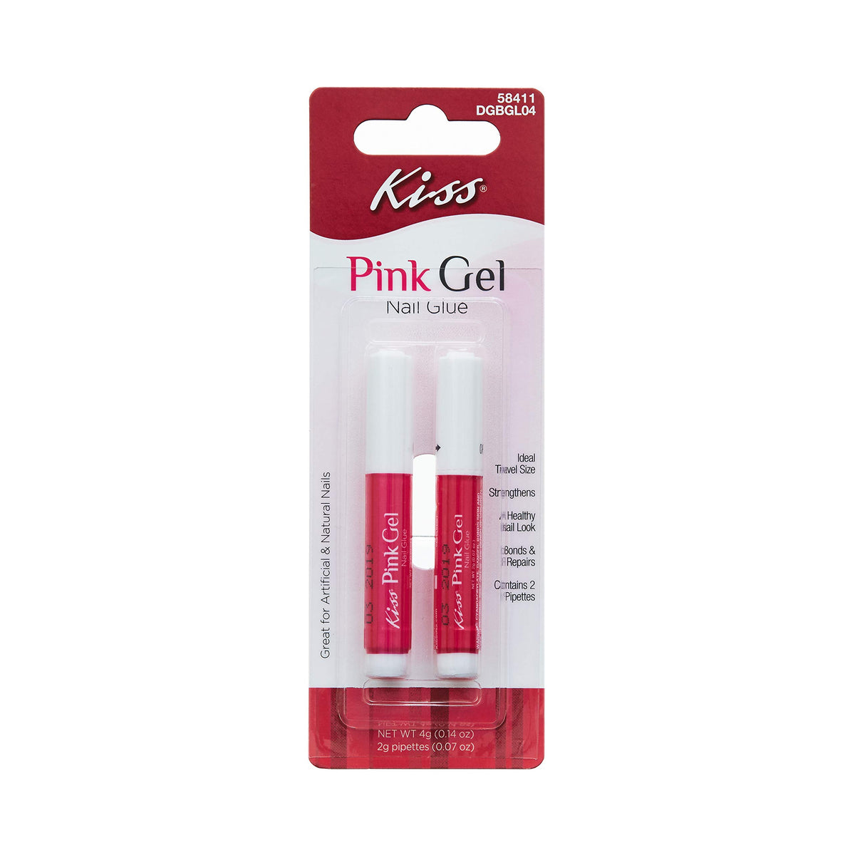 KISS pegamento gel rosa para uñas, botella clara, adhesión suave para diseños duraderos
