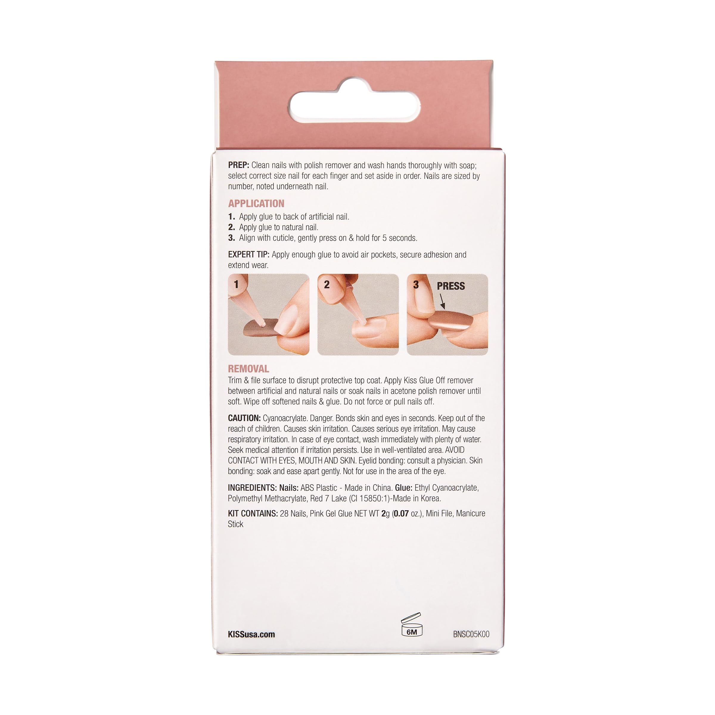 KISS Pegamento gel rosado de 2 g para fijar las uñas con facilidad.