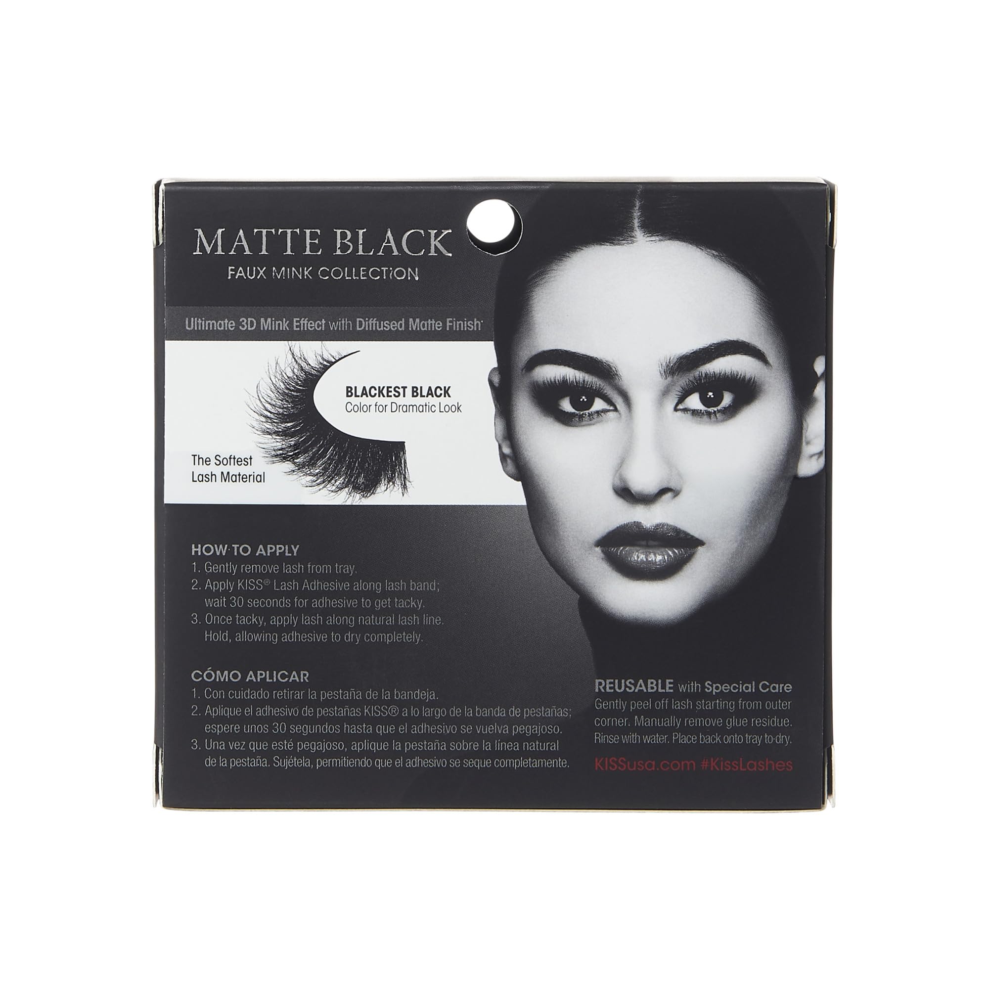 Pestañas KISS negro mate, compatible con adhesivos de KISS para mejor sujeción.