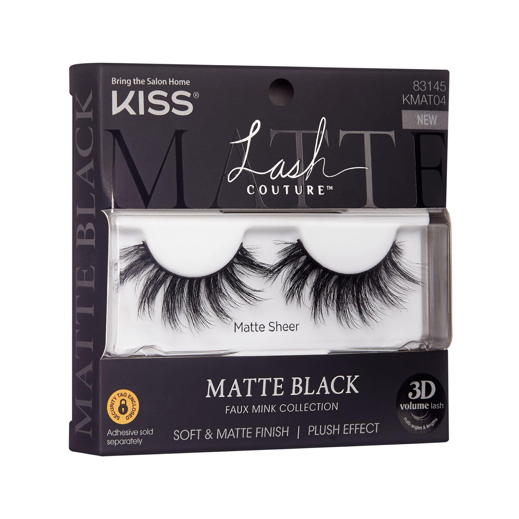 Pestañas KISS negro mate con volumen 3D para mayor densidad.