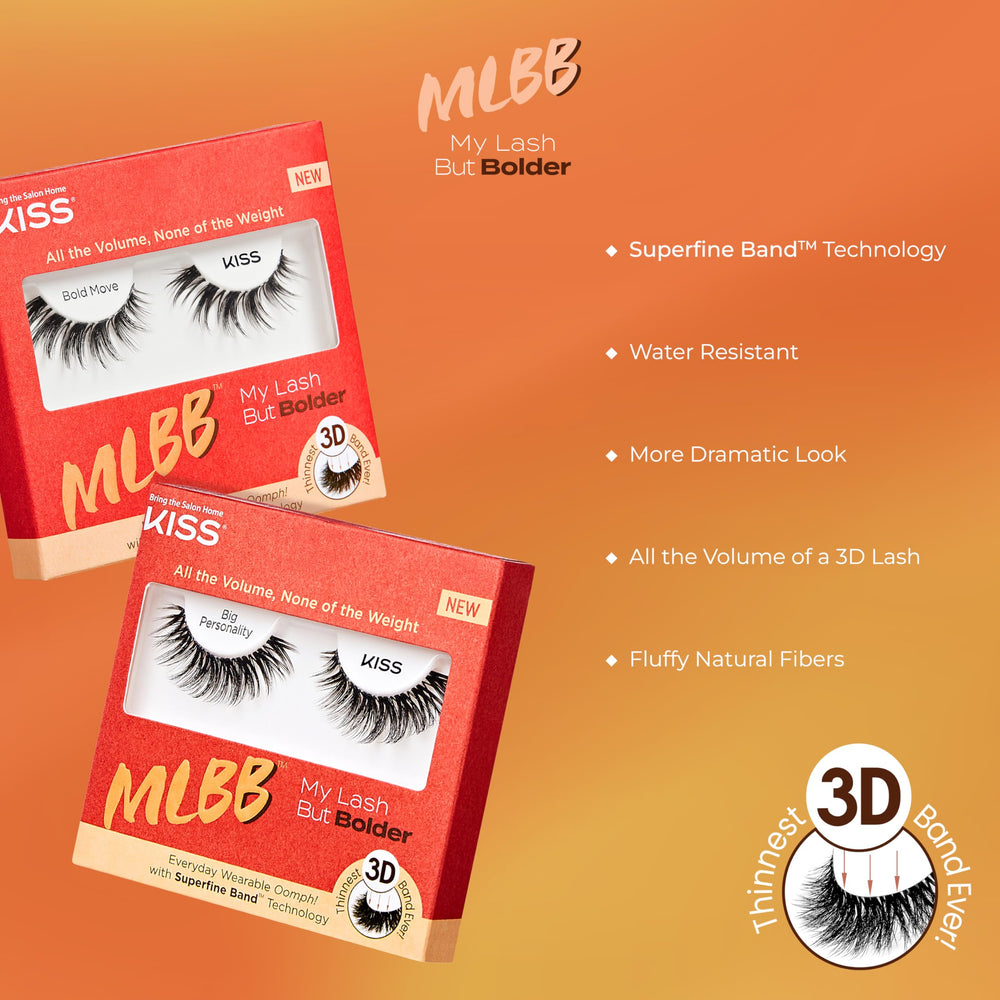 Pestañas Kiss Slim Thicc 16 mm, aplicación fácil.