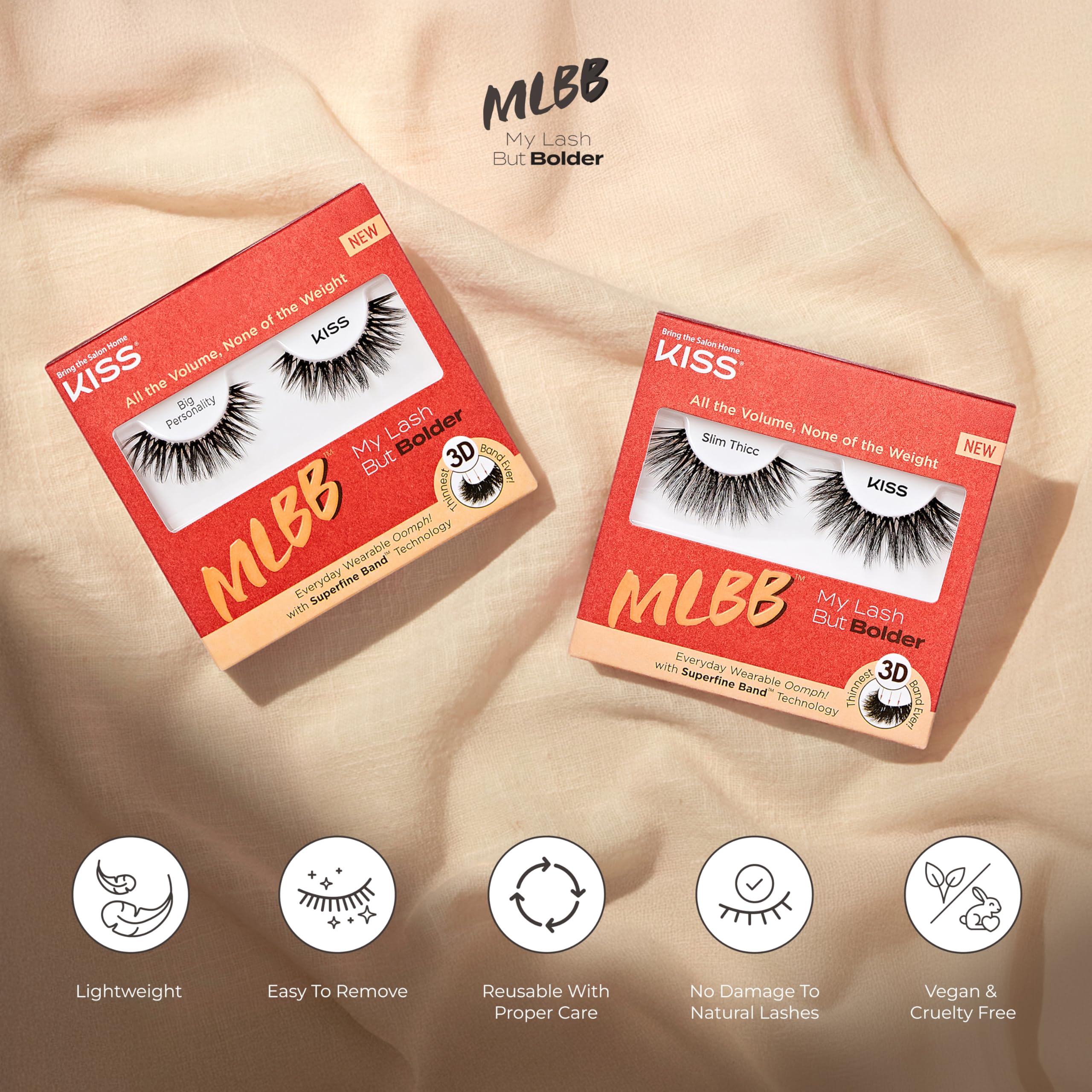 Kiss Slim Thicc 16 mm, par de pestañas para un look natural.