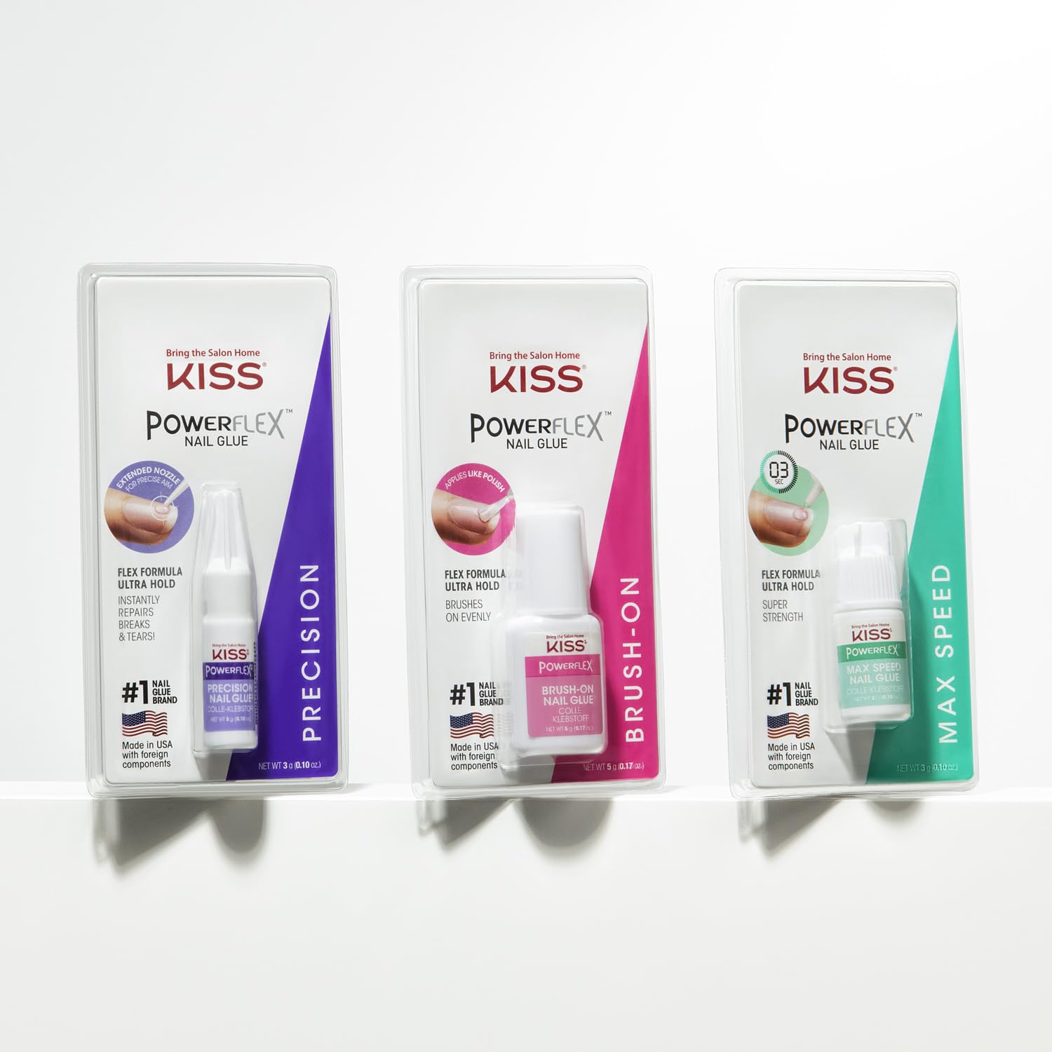 KISS PowerFlex: adhesión fuerte al instante para uñas postizas y tips.