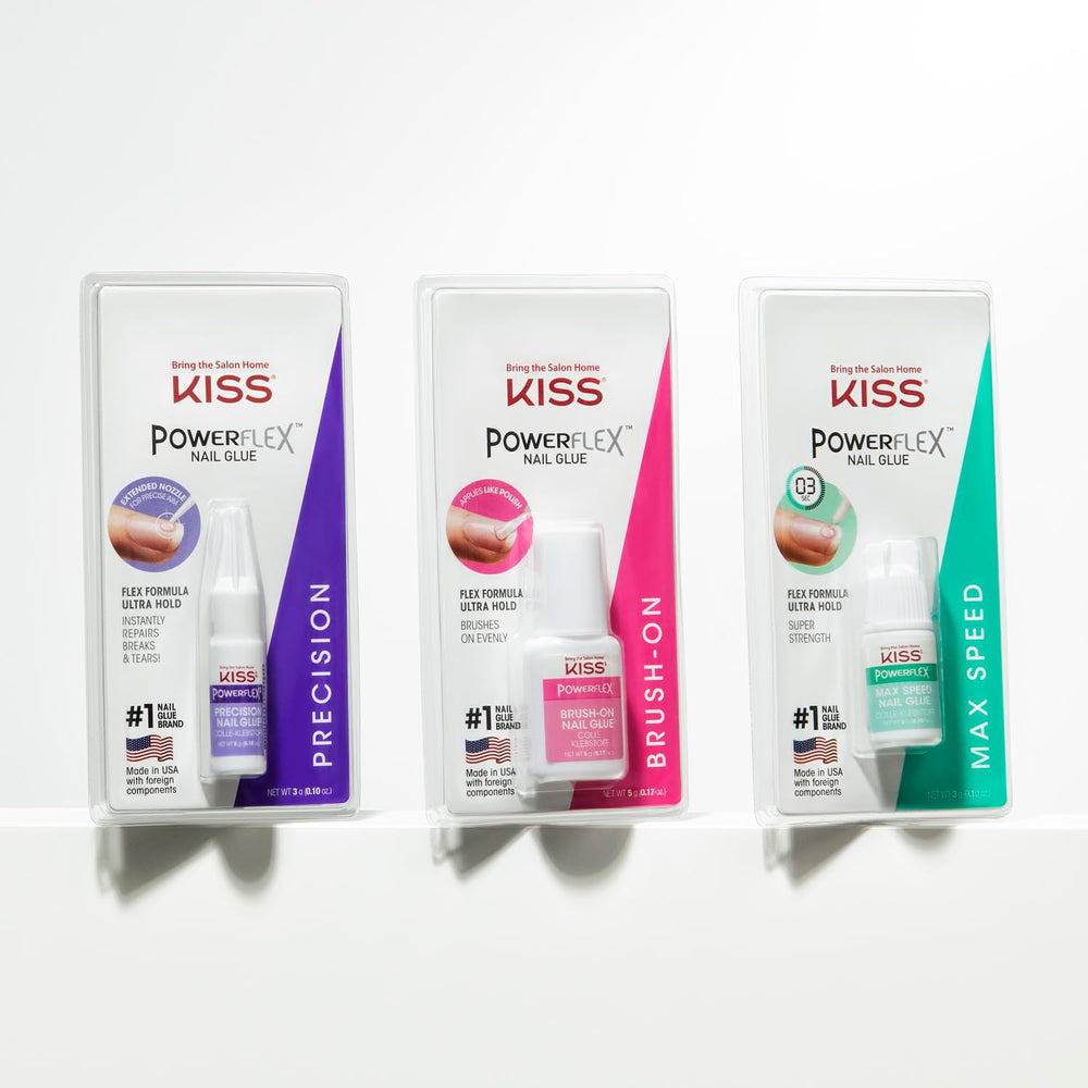 KISS PowerFlex: adhesión fuerte al instante para uñas postizas y tips.